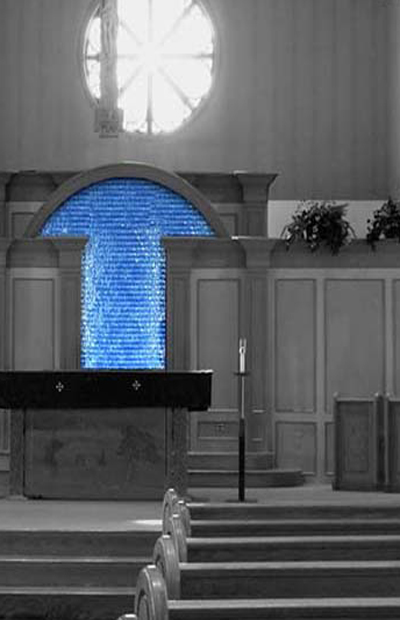 An indoor water feature for a church