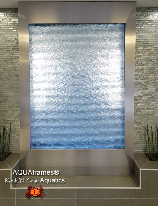 An indoor water wall attached to a stone cladding wall